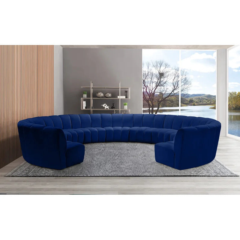 U Shape Sofa Set: 183" Wide Velvet Symmetrical Corner Sectional 11 Seater Sofa