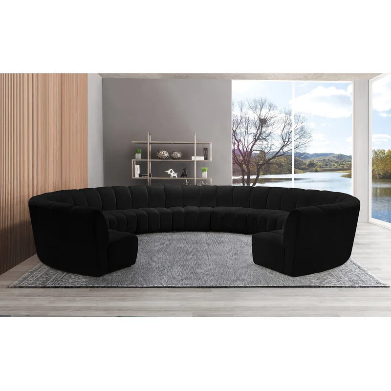 U Shape Sofa Set: 183" Wide Velvet Symmetrical Corner Sectional 11 Seater Sofa