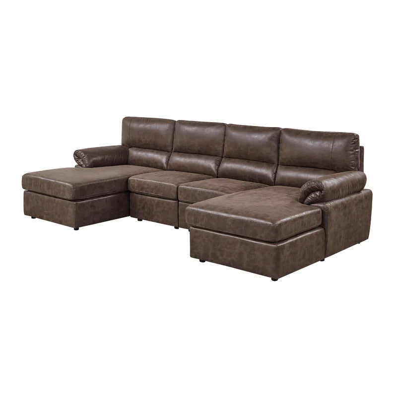 U Shape Sofa Set: 4 Seater 122" Faux Leatherette Sectional Sofa