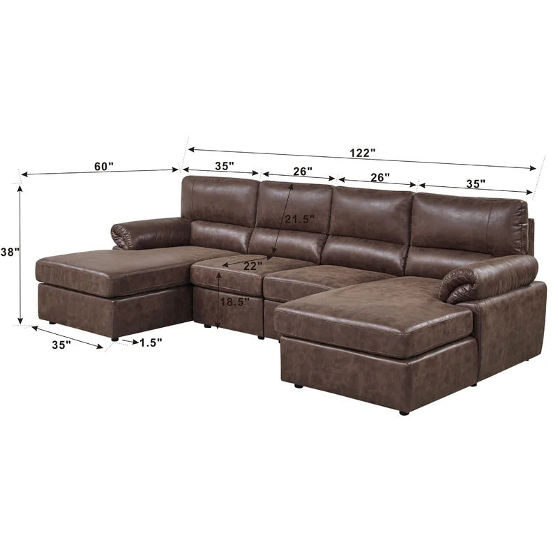 U Shape Sofa Set: 4 Seater 122" Faux Leatherette Sectional Sofa