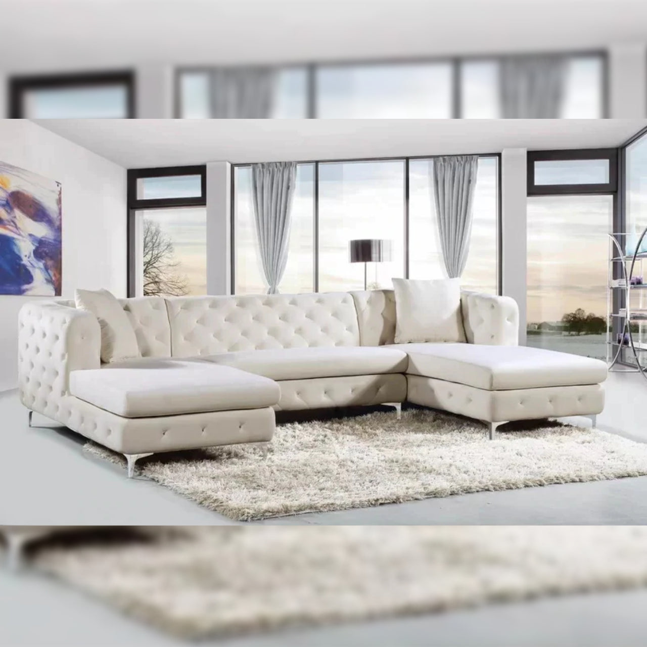 U Shape Sofa Set 4 Seater 127 Wide Velvet Symmetrical Sofa
