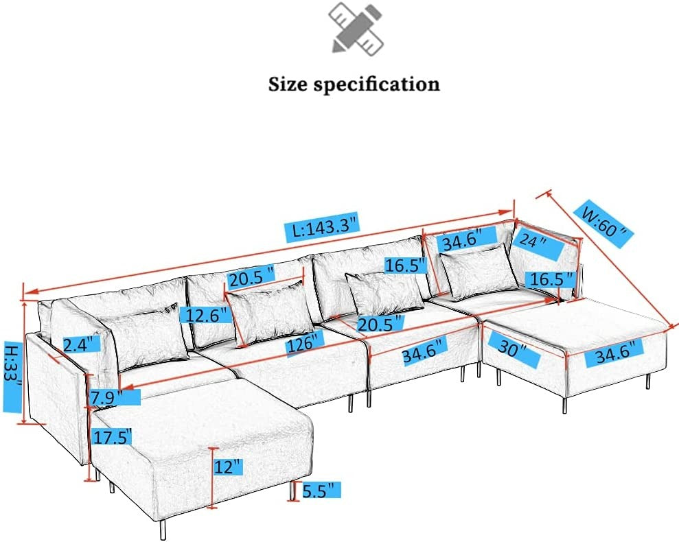 U Shape Sofa Set 4 Seater Sofa Set Linen Sectional Sofa
