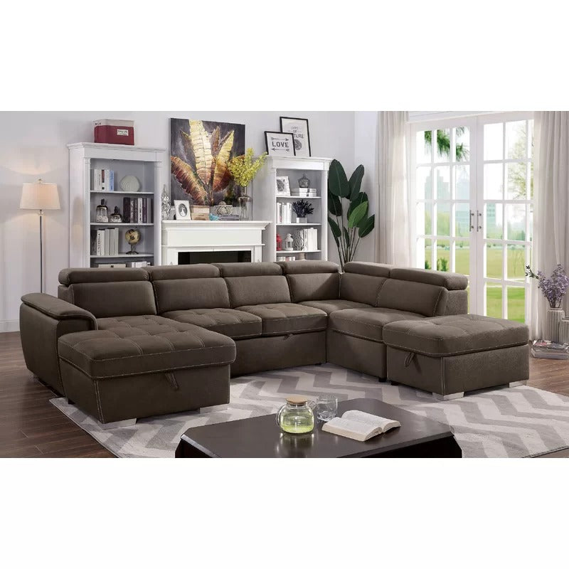 U Shape Sofa Set : 5 Seater 127.75" Wide Symmetrical Sleeper Sectional
