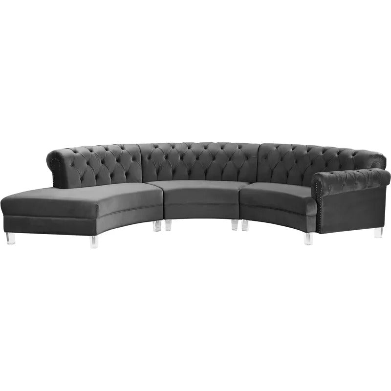 U Shape Sofa Set: 6 Seater 140" Wide Velvet Sectional Sofa