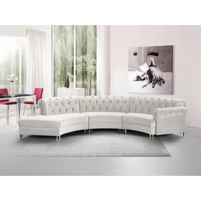 U Shape Sofa Set: 6 Seater 140" Wide Velvet Sectional Sofa