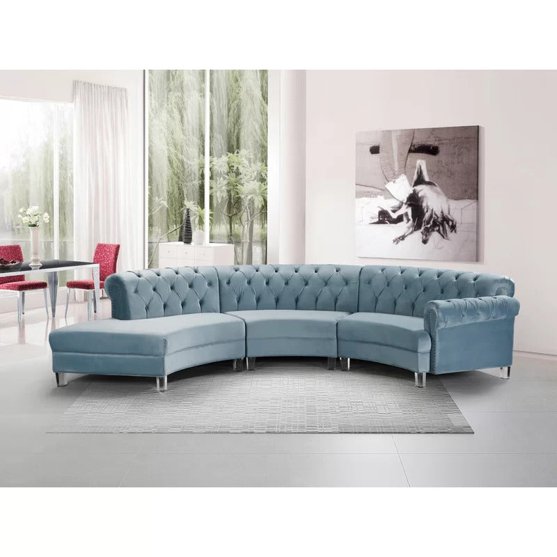 U Shape Sofa Set: 6 Seater 140" Wide Velvet Sectional Sofa