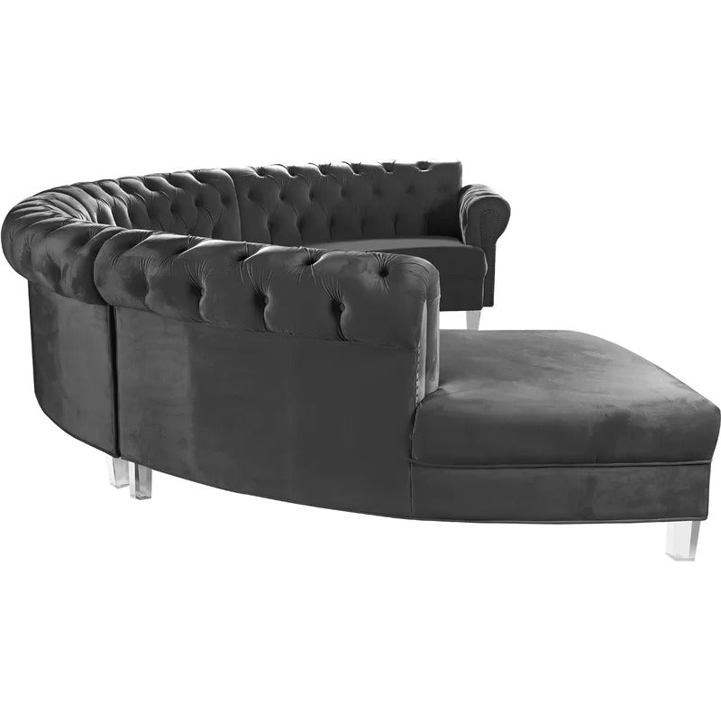 U Shape Sofa Set: 6 Seater 140" Wide Velvet Sectional Sofa