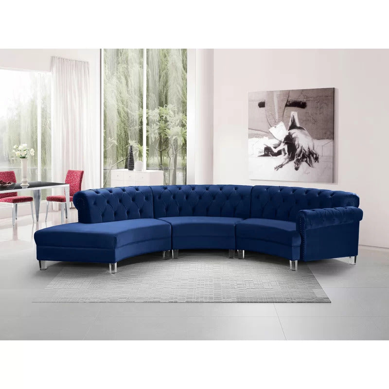 U Shape Sofa Set: 6 Seater 140" Wide Velvet Sectional Sofa
