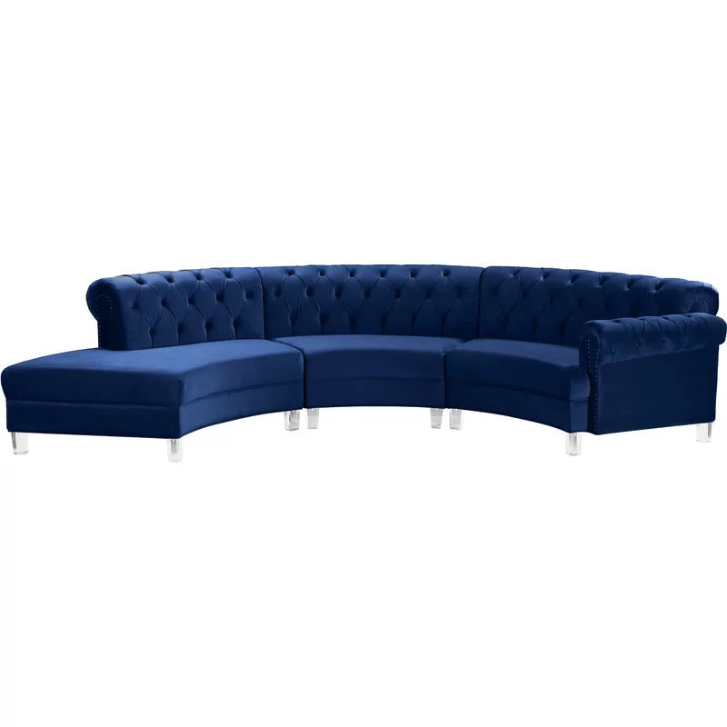 U Shape Sofa Set: 6 Seater 140" Wide Velvet Sectional Sofa