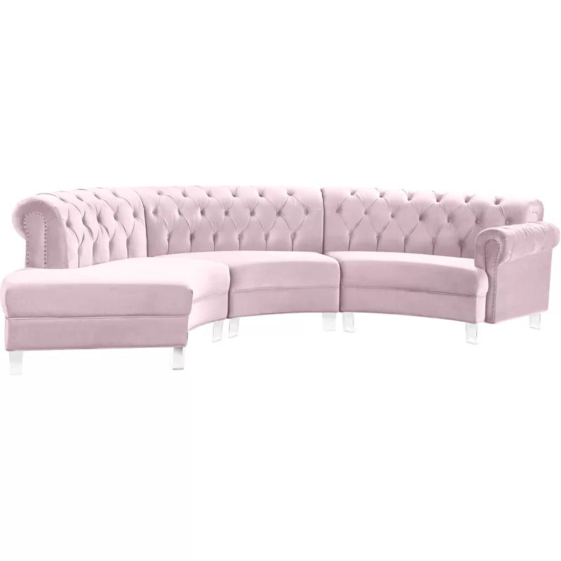 U Shape Sofa Set: 6 Seater 140" Wide Velvet Sectional Sofa