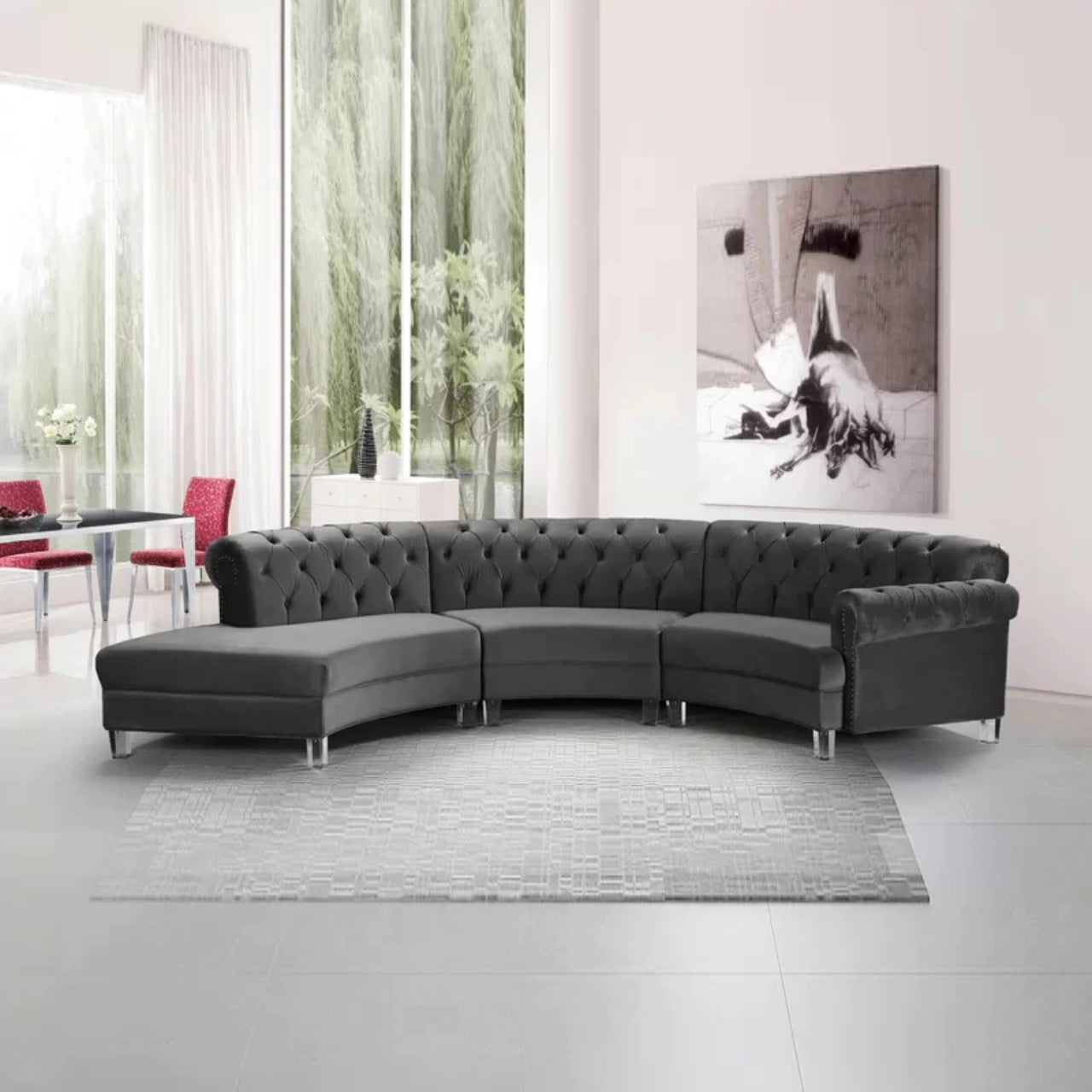 U Shape Sofa Set 6 Seater 140 Wide Velvet Sectional Sofa