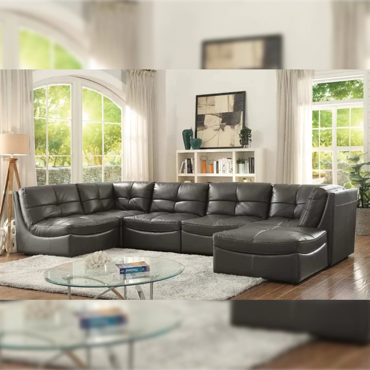 U Shape Sofa Set 6 Seater 147 Wide Faux Leatherette Sofa Set