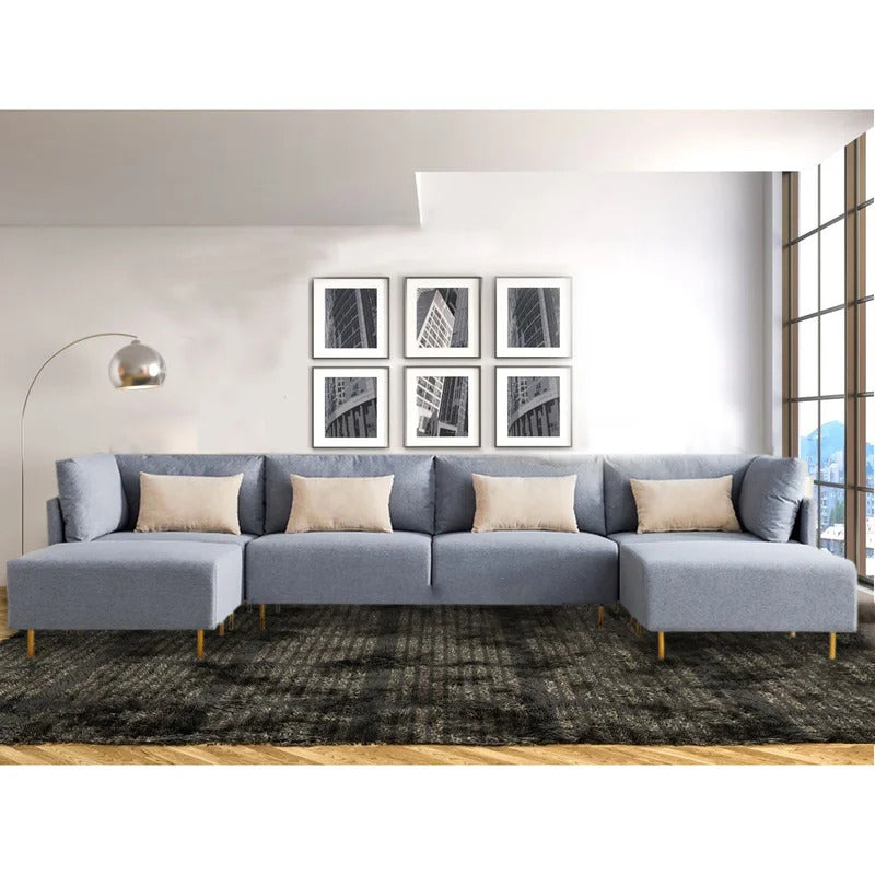 U Shape Sofa Set: 6 Seater Fabric Sectional Sofa Upholstered Couch