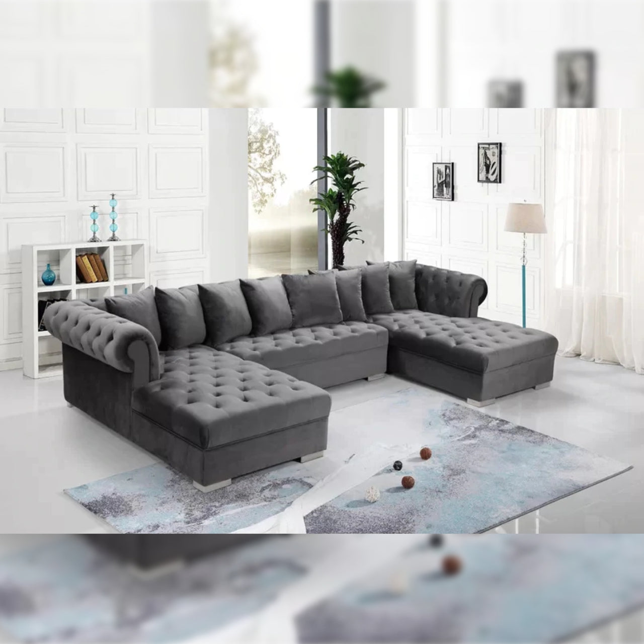 U Shape Sofa Set 8 Seater 134 Wide Velvet Symmetrical