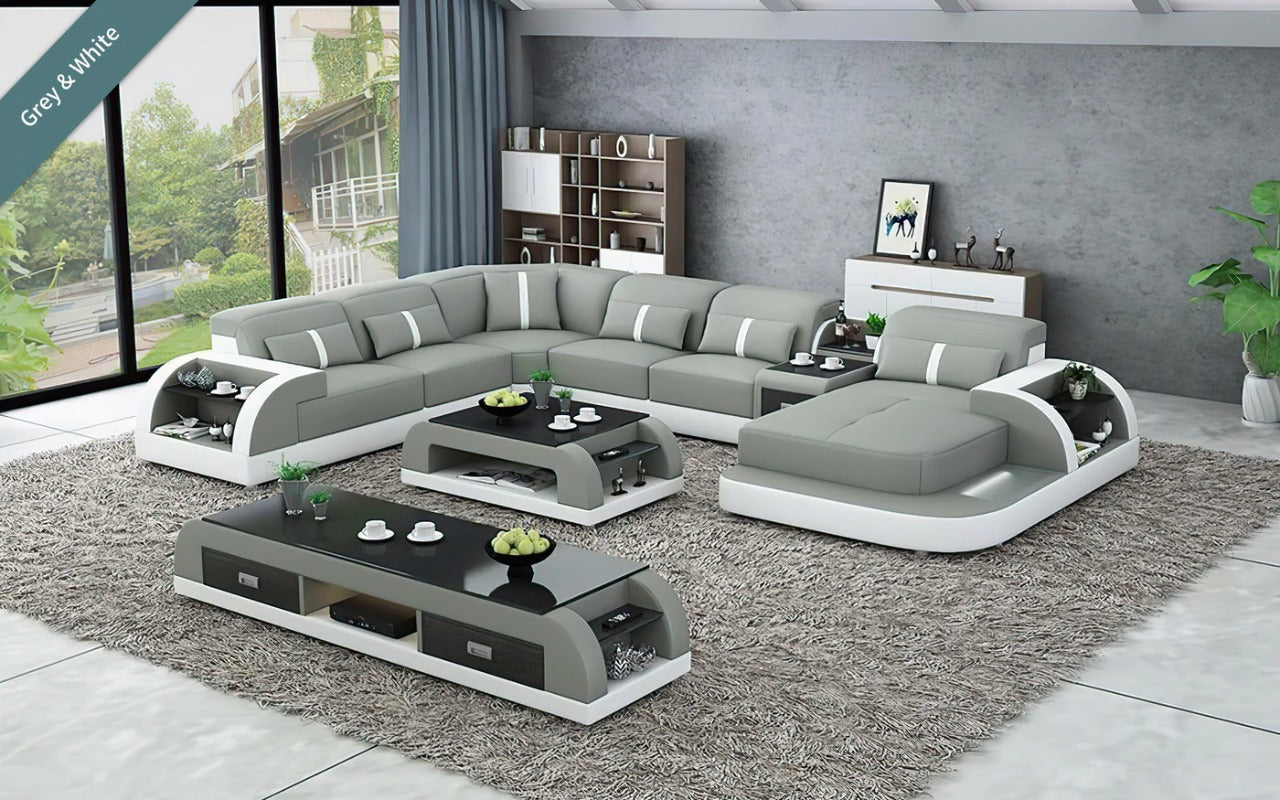 U Shape Sofa Set 8 Seater Modern Leatherette Sofa Set