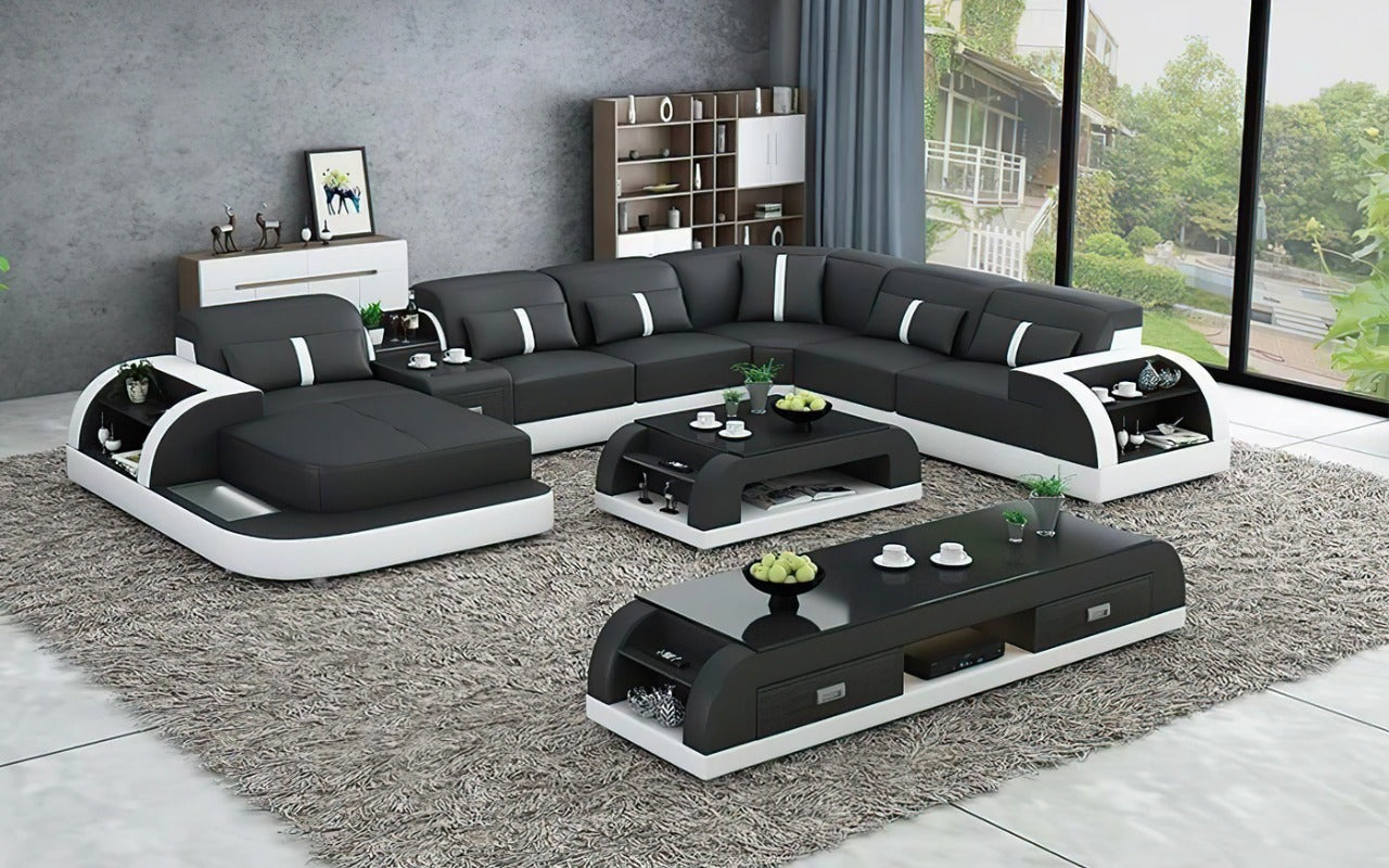 U Shape Sofa Set 8 Seater Modern Leatherette Sofa Set