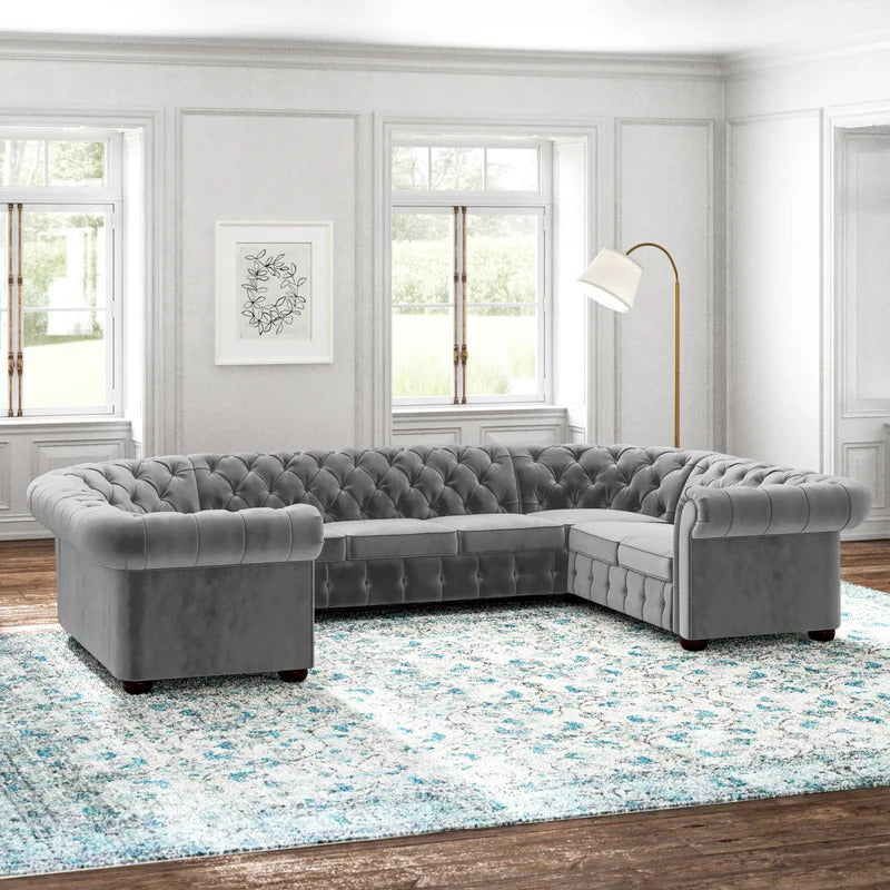 U Shape Sofa Set: 9 Seater 142" Wide Velvet Sectional Sofa