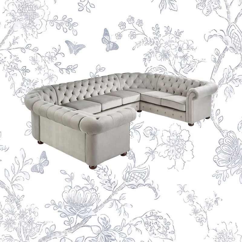 U Shape Sofa Set: 9 Seater 142" Wide Velvet Sectional Sofa
