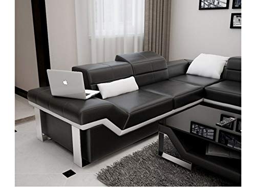 U Shape Sofa Set: Beatrix Leatherette Lounge Sofa Set (Black and White)