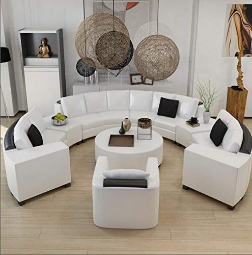 U Shape Sofa Set Curved Top Grain Round Leatherette (White and Black)