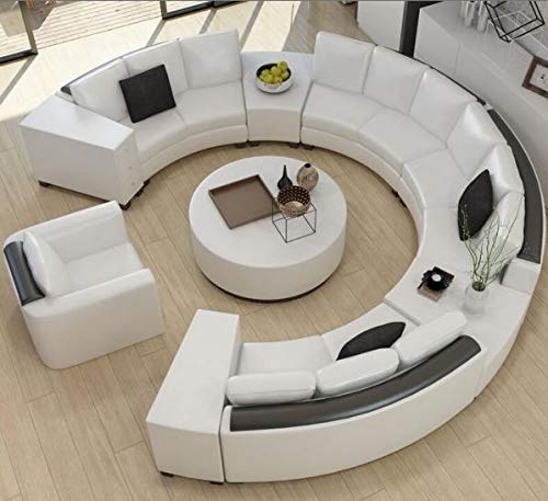 U Shape Sofa Set Curved Top Grain Round Leatherette (White and Black)
