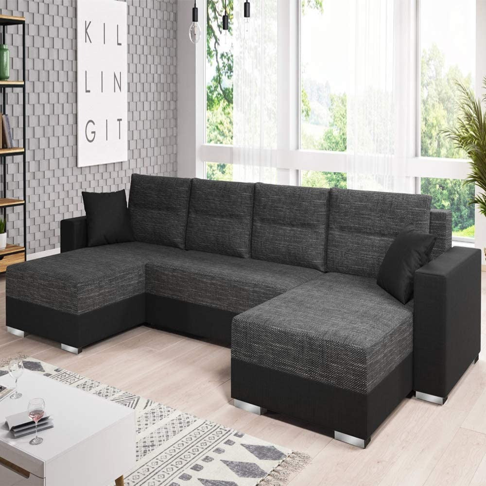 U Shape Sofa Set Half Leatherette Sofa Set (White and Grey)