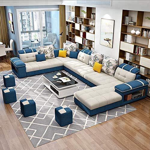 U Shape Sofa Set: Hardwood, Fabric 9 Seater Sofa Set with 4-Puffy