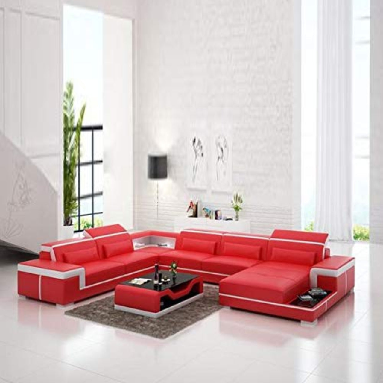 U Shape Sofa Set Italian Corner Leatherette Sofa Set