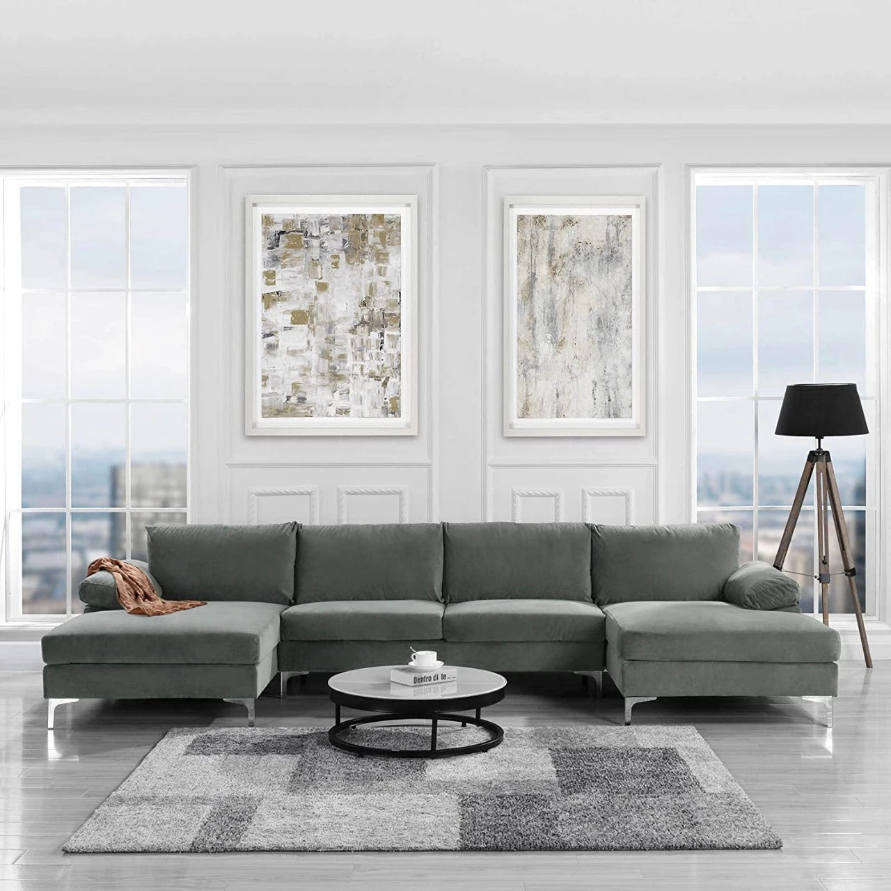 U Shape Sofa Set: Large Fabric U Shape Sofa Set