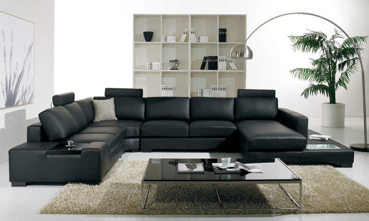 U Shape Sofa Set: Leather Sectional Sofa Set (Black)