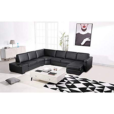 U Shape Sofa Set: Leatherette Sectional Sofa Set (Black)