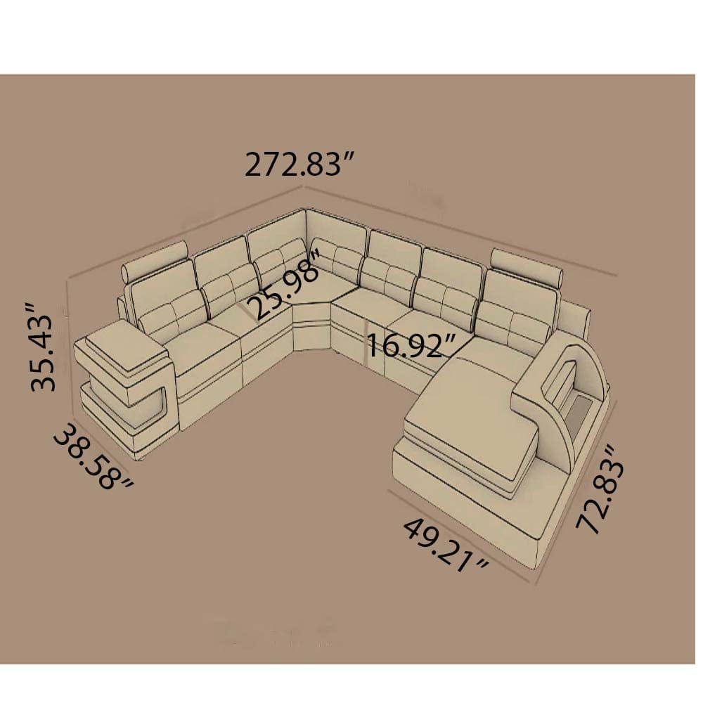U Shape Sofa Set Leatherette Hardwood Modern Sofa Set (Sky Blue & White)