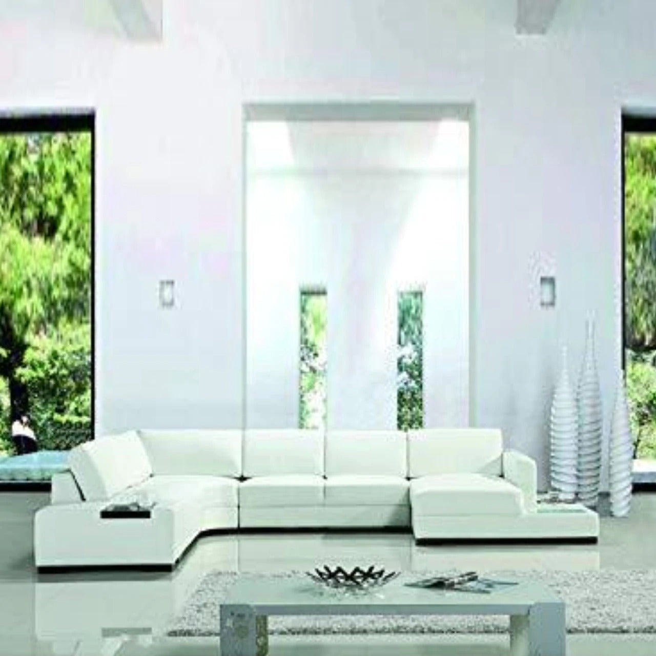 U Shape Sofa Set Leatherette Sectional Sofa Set (Black)