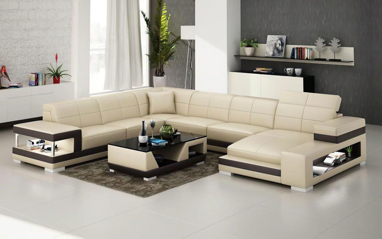 U Shape Sofa Set Leatherette Standard Size ,(Orange and White)