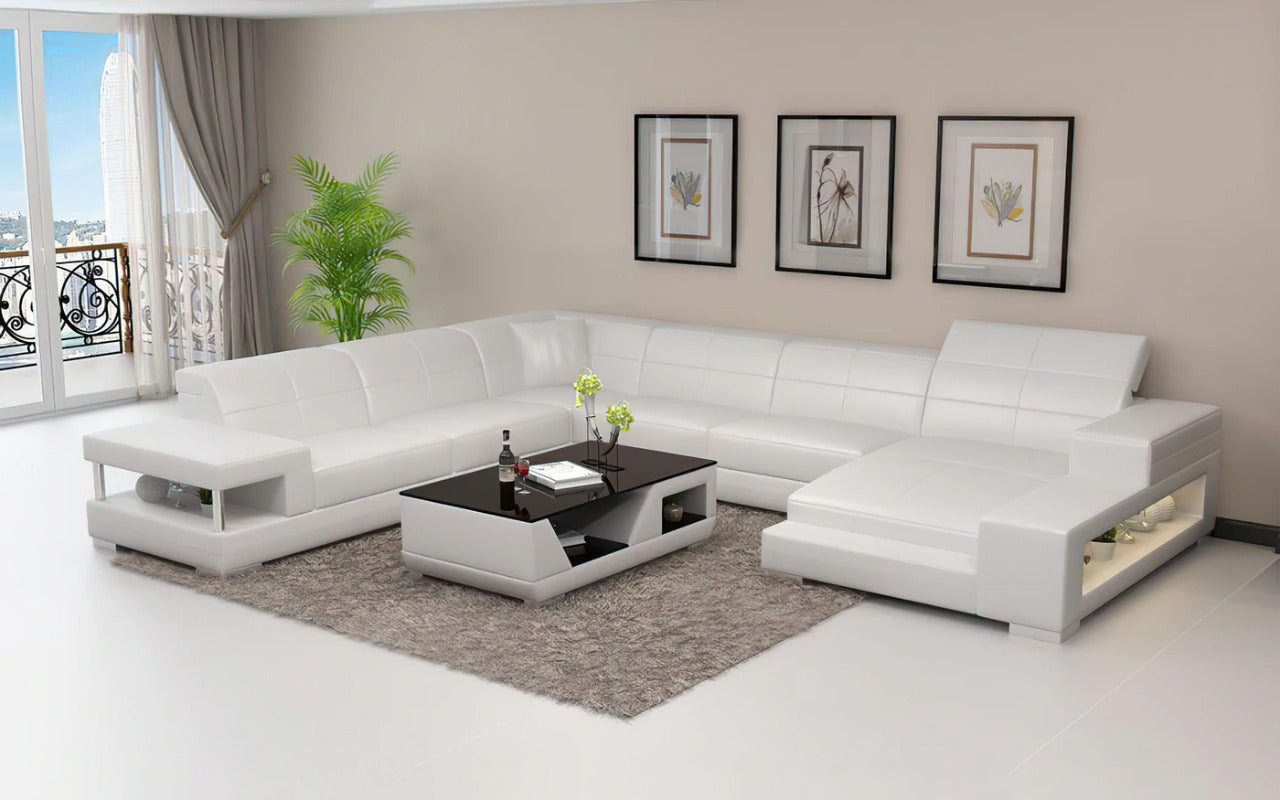 U Shape Sofa Set Leatherette Standard Size ,(Orange and White)