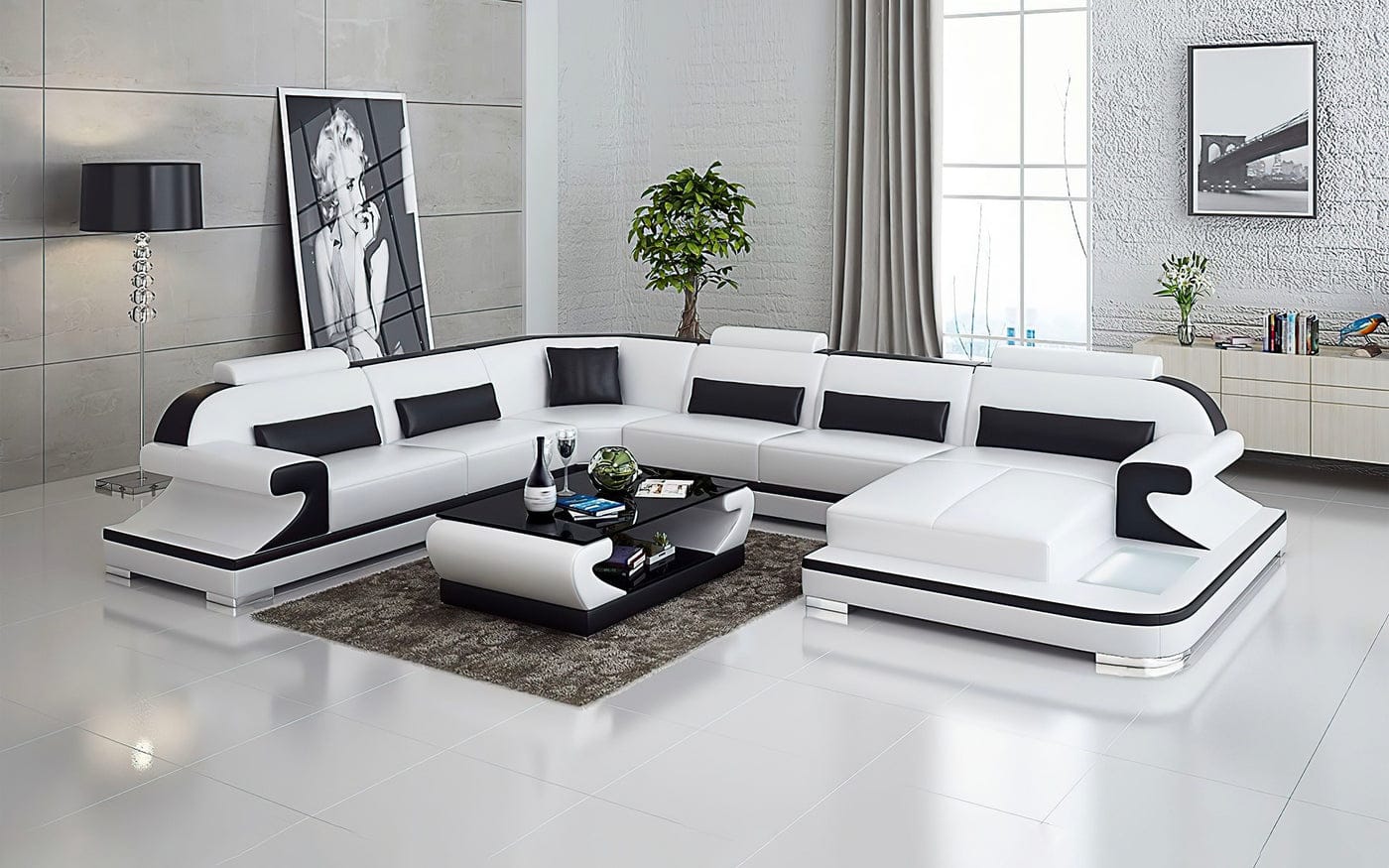 U Shape Sofa Set : Leatherette and Hardwood
