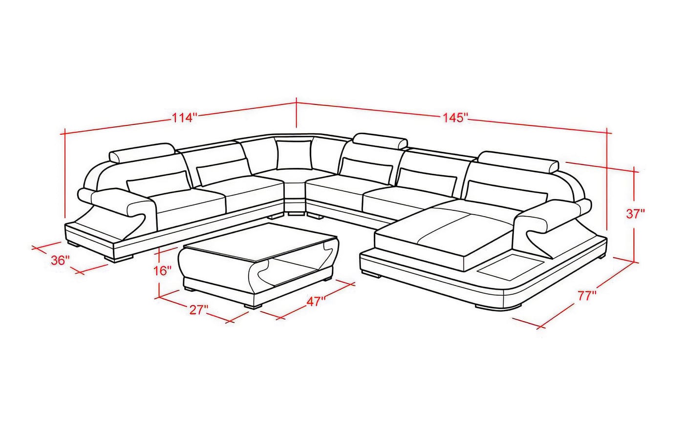 U Shape Sofa Set Leatherette and Hardwood