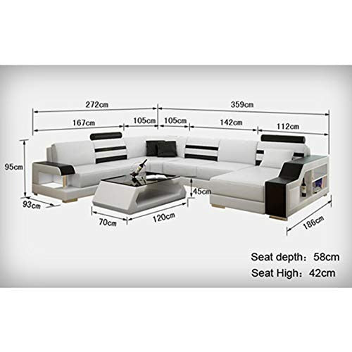 U Shape Sofa Set Leatherette and Hardwood Sofa Set (White, Standard Size)