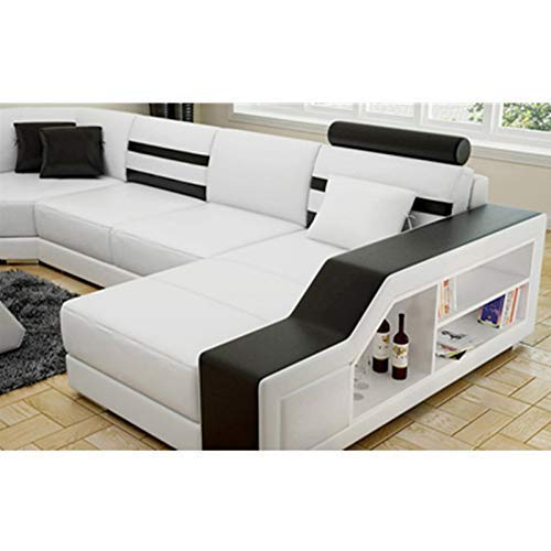U Shape Sofa Set Luxury Hardwood Leatherette Sectional Sofa Set (White)