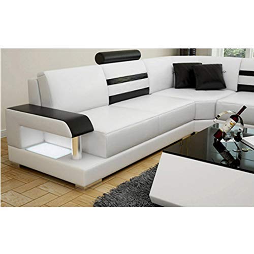 U Shape Sofa Set Luxury Hardwood Leatherette Sectional Sofa Set (White)