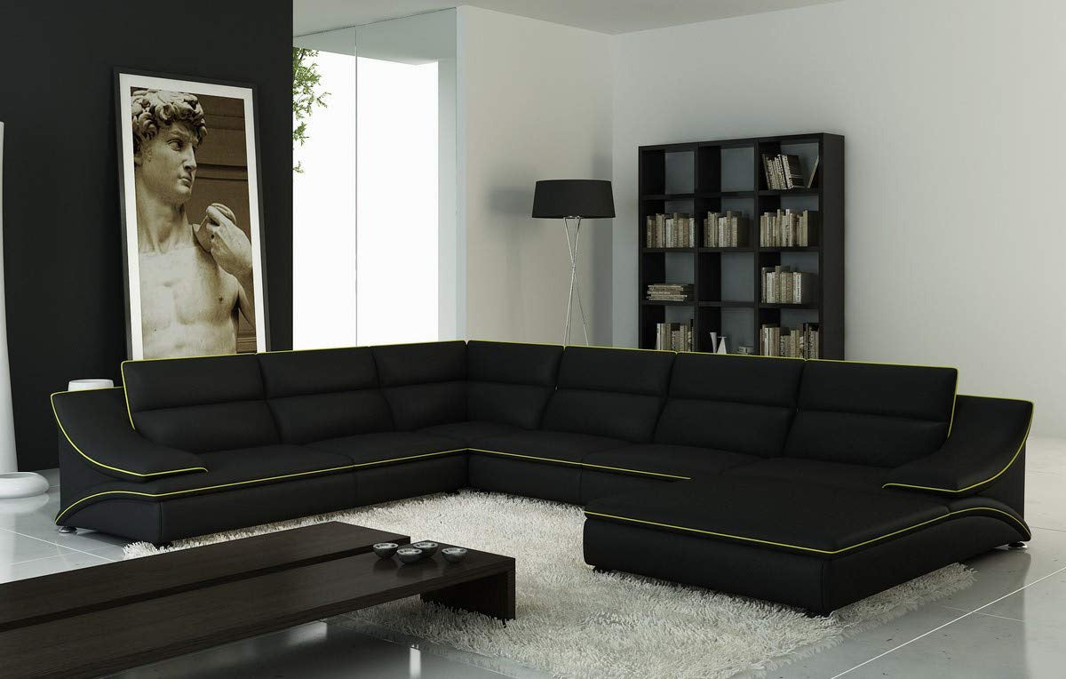 U Shape Sofa Set:- Melody Black Sectional Leatherette Sofa Set