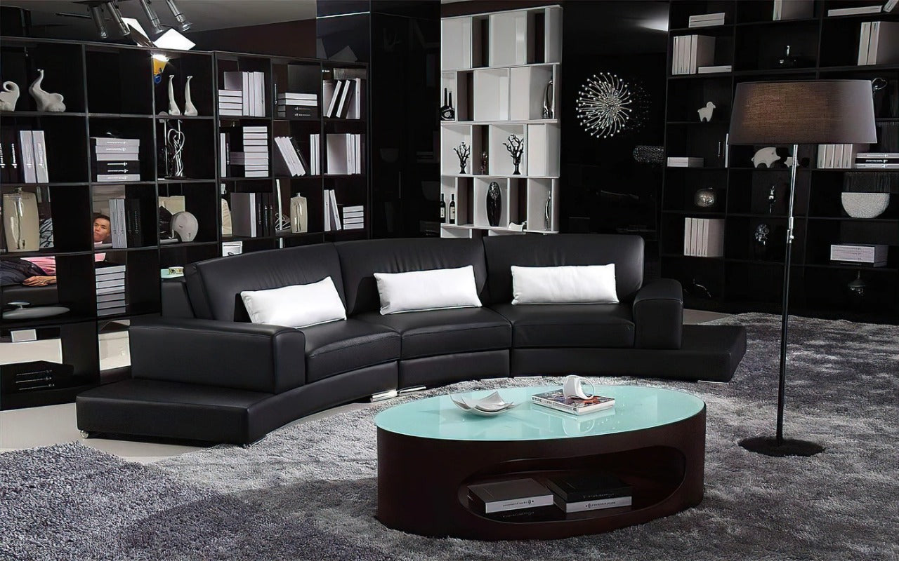 U Shape Sofa Set:- Modern Arc-Shaped Hardwood Leatherette Sofa Set, Standard (White and Black)