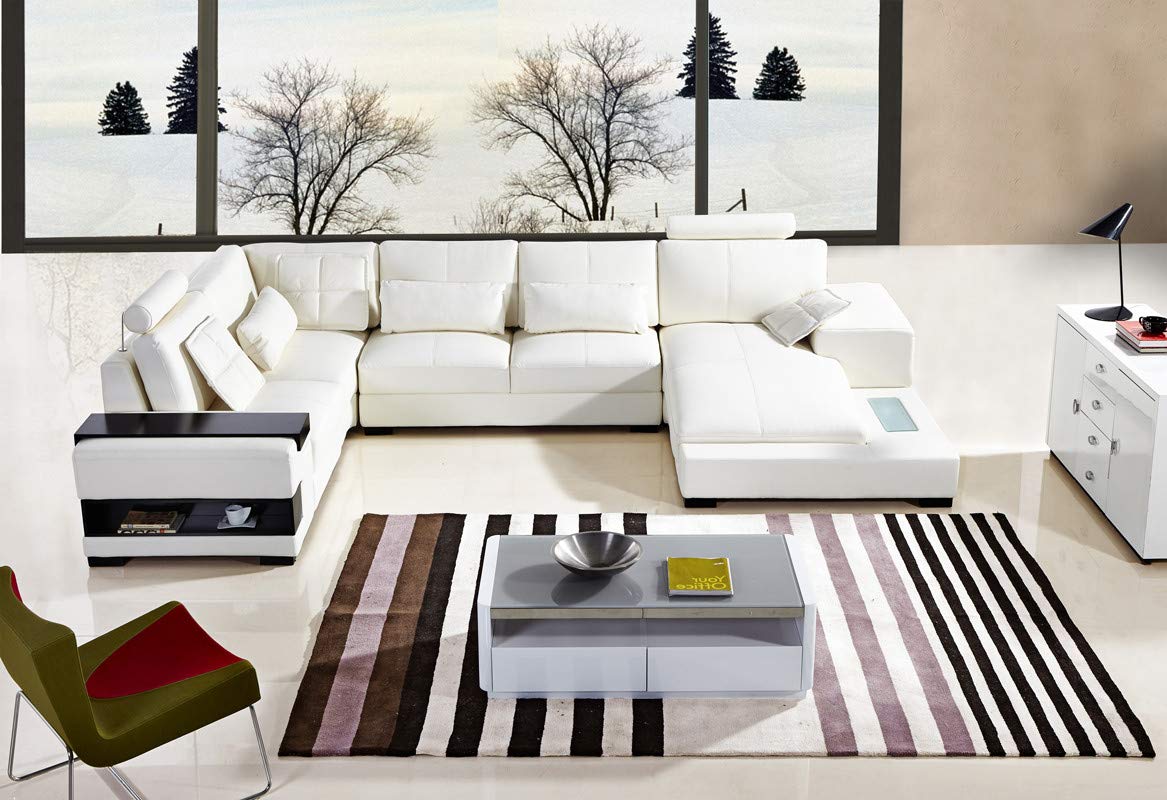 U Shape Sofa Set: Modern Bonded Leatherette Sectional Sofa Set (White)