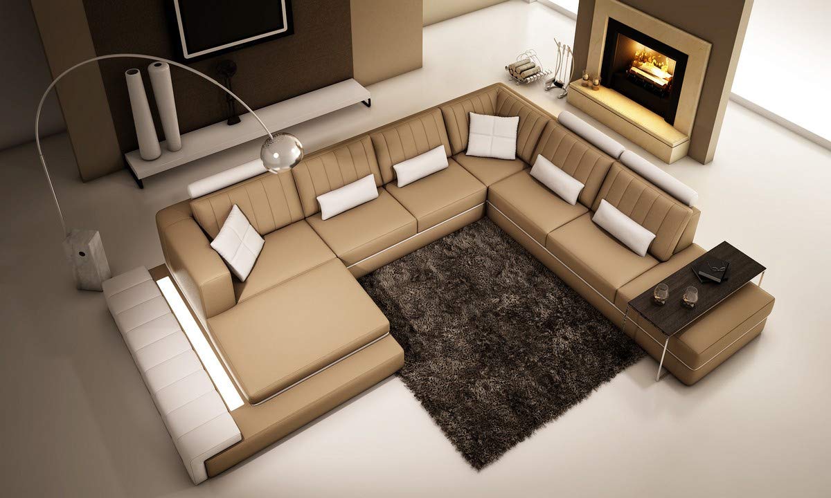 U Shape Sofa Set: Modern Leatherette Sectional Sofa Set (Melody Brown)