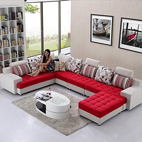 U Shape Sofa Set Puffy Leatherette Standard Size, (Red and White) Sofa Set
