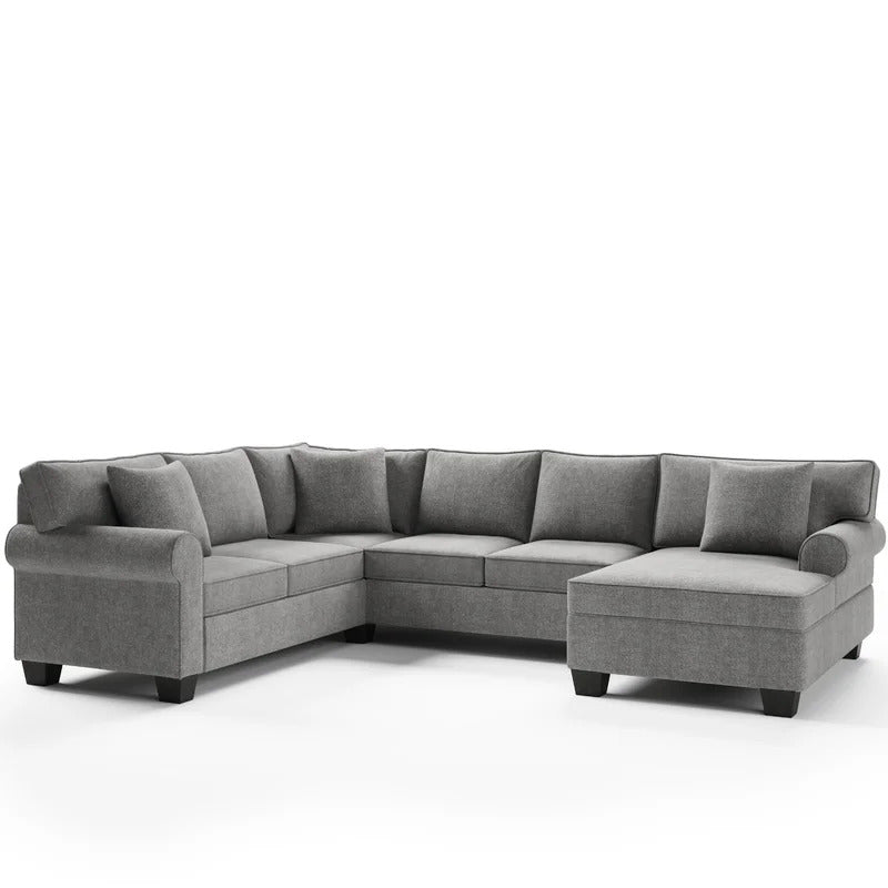 U Shape Sofa Set : Rolled Arm Classic Chesterfield Sectional Sofa