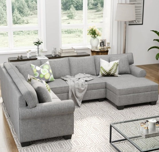 U Shape Sofa Set Rolled Arm Classic Chesterfield Sectional Sofa 4 Seater Sofa Set