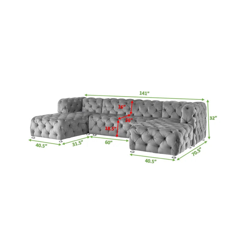 U Shape Sofa Set : Sectional Black 4 Seater Sofa Set