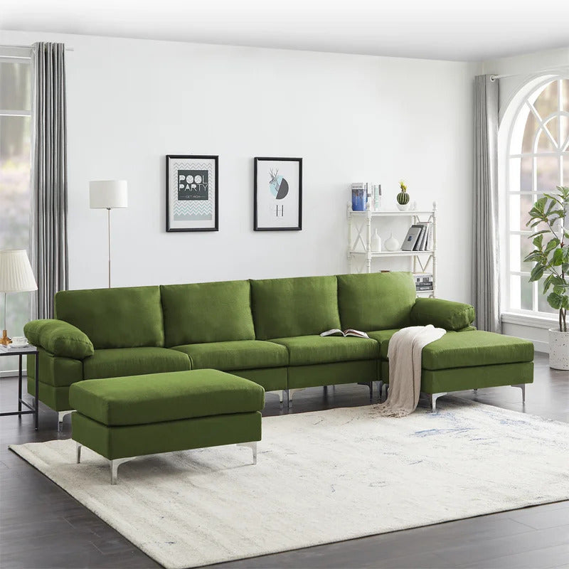 U Shape Sofa Set : Sectional Sofa Brown Linen Fabric