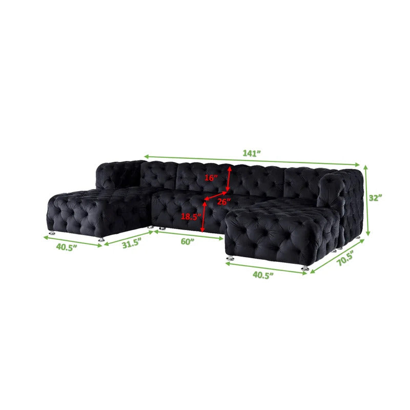 U Shape Sofa Set: Velvet 5 Seater Sofa Set